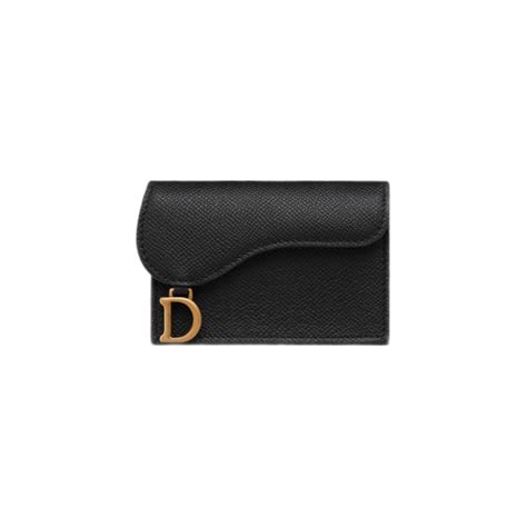 Saddle Flap Card Holder Black Grained Calfskin .